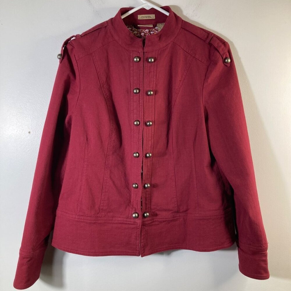 Womens Ruff‎ Hewn Western Military Jacket Lined Buttons Red M
